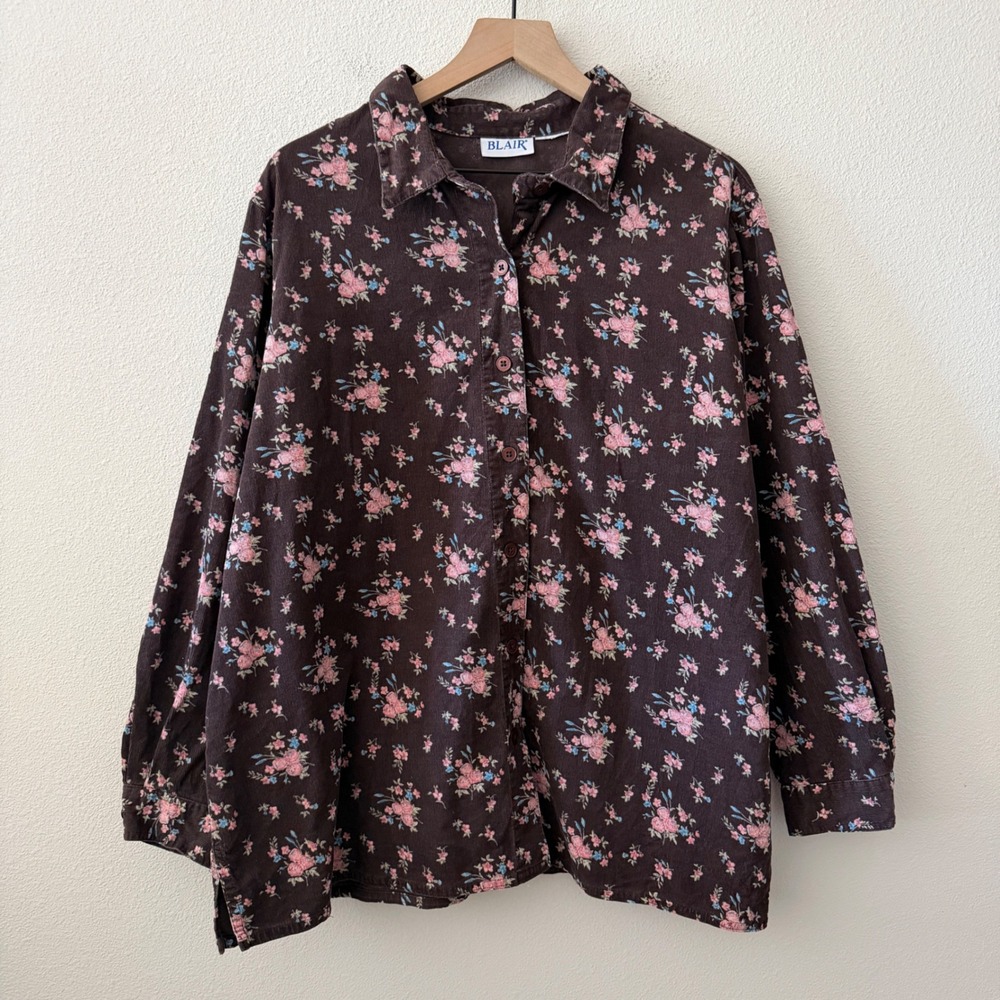 BLAIR Womens Shirt Floral Corduroy Cottagecore Grandmacore Bohemian XL